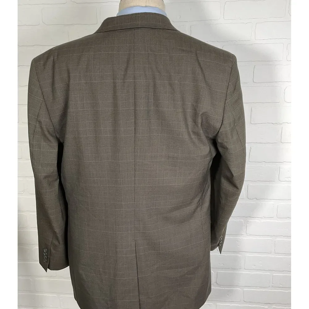 Jos. A‎ Bank Suit Men 43R 36W 28L Brown Plaid Wool Classic Fit Career Wool 2pc